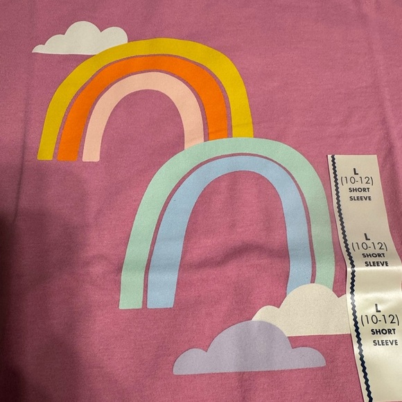 Cat & Jack Pink & Yellow Short Sleeve Tee with Rainbow Design Size L 10/12, NWT - Picture 2 of 3